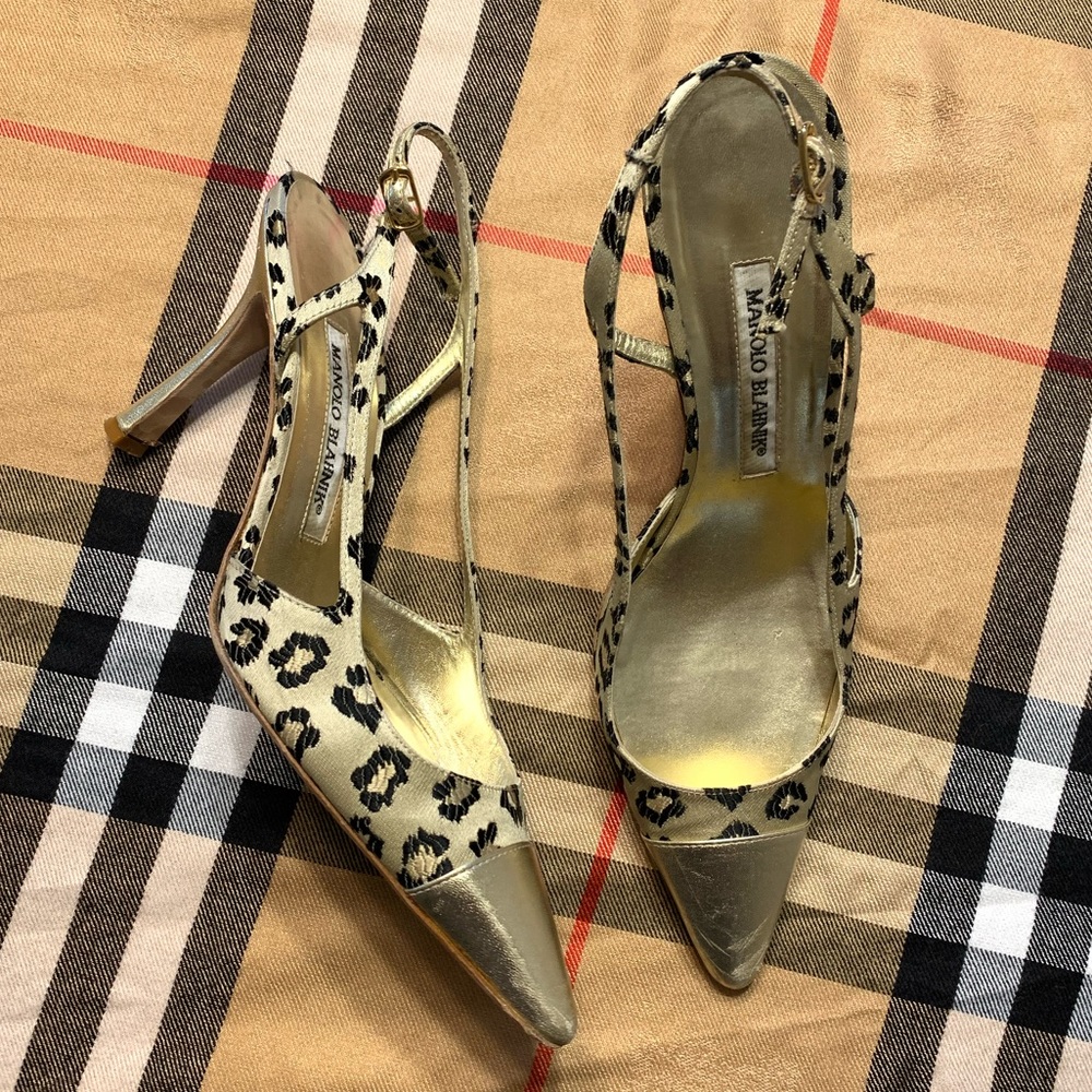 Manolo Blahnik leopard Print Slingback Heels pumps